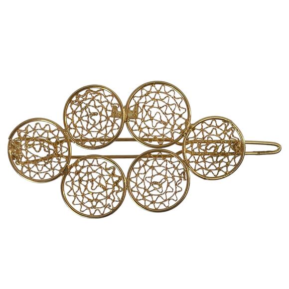 1990s Open Design Gold Plated Circular Wire Geometric Handcrafted Barrette - Picture 1 of 4